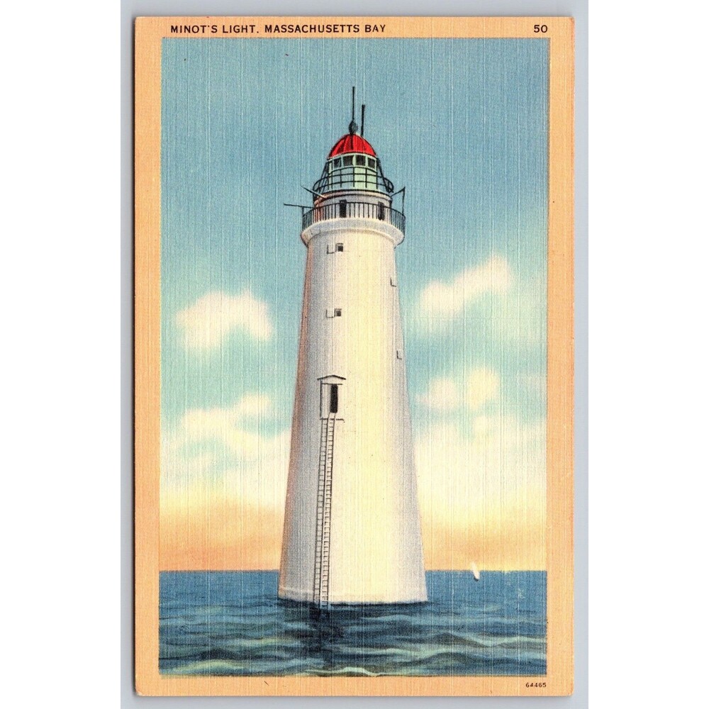 Vintage Linen Postcard Minot's Light Lighthouse Massachusetts Bay Tichnor 64465
